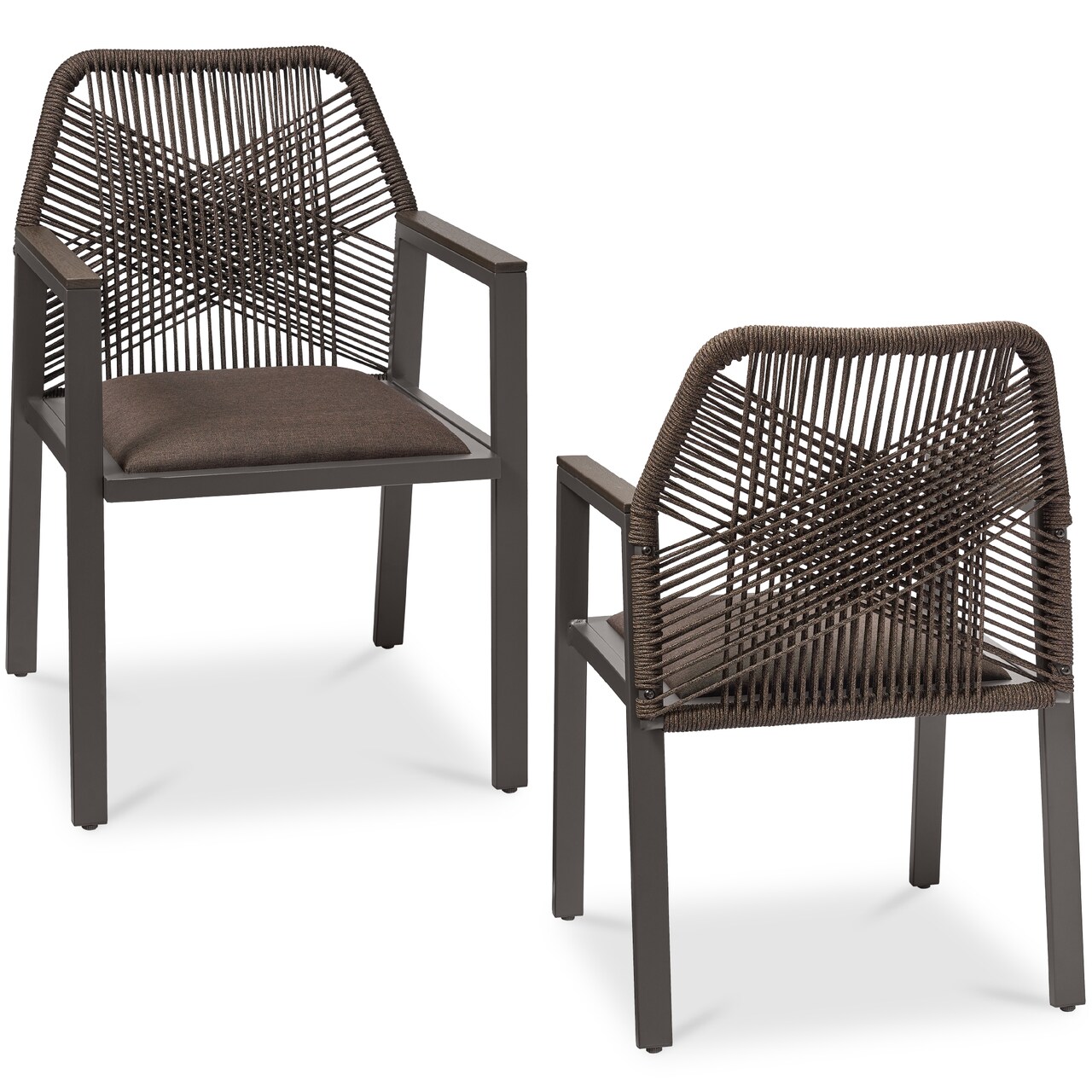 Best Choice Products Set of 2 Indoor/Outdoor Aluminum Woven Rope Dining Chairs w/ Armrests